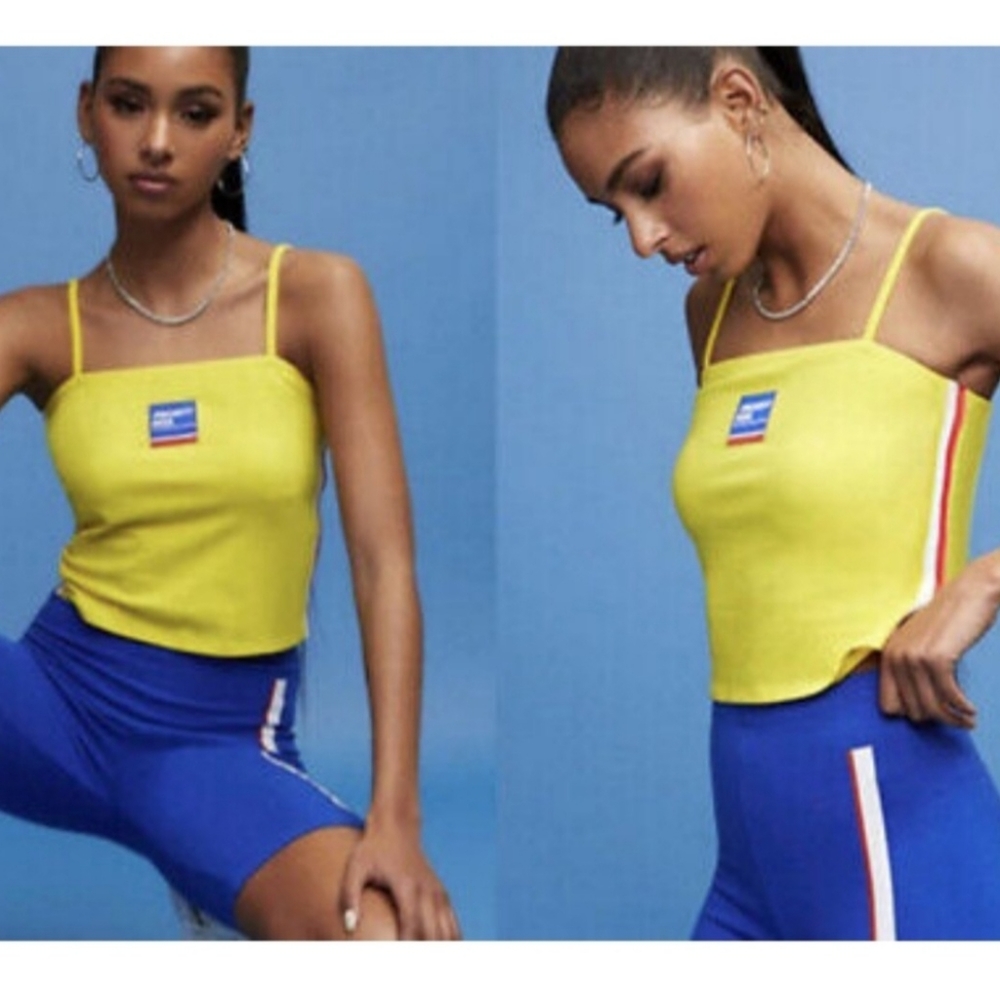 Forever 21 USPS Edition Priority Mail Yellow Crop Top Tank Strappy Women Sz M - Picture 1 of 8